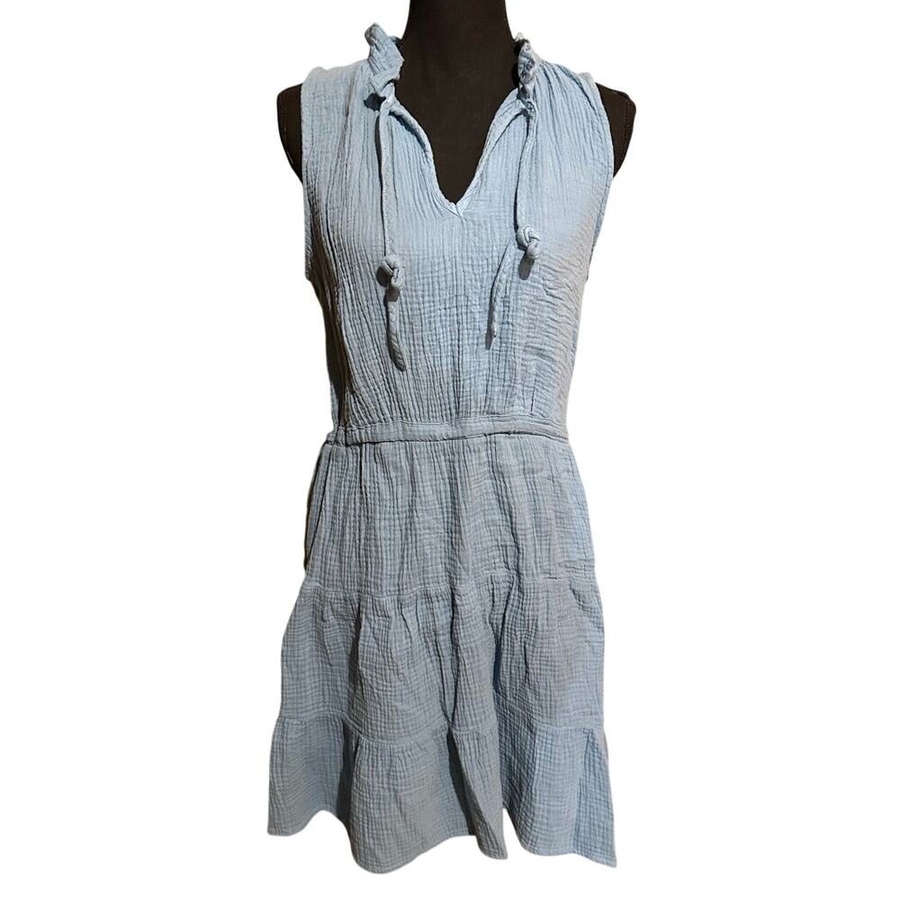 4our Dreamers Light Blue Gray Gauzy Tiered Dress Women's Medium